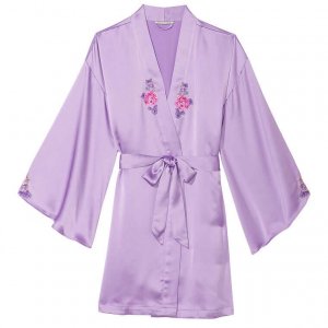 Халат Victoria's Secret Floral Embroidery Stretch Satin, фиолетовый Victoria's