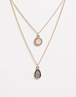 Набор из двух ожерелий с подвесками-камнями -Золотой DesignB London