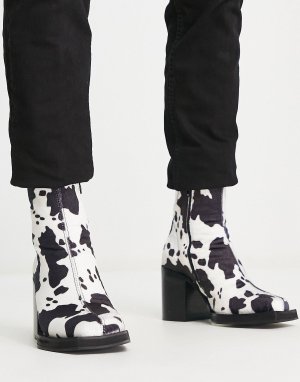 Ботинки челси на каблуке с коровьим принтом ASOS DESIGN