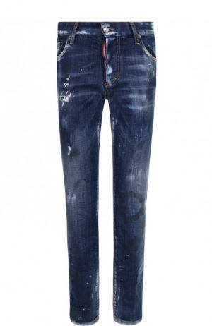 Укороченные джинсы прямого кроя с потертостями Dsquared2. Цвет: синий