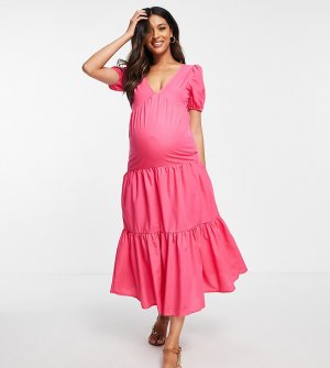 Ярусное платье цвета фуксии с присборенной юбкой -Розовый цвет Missguided Maternity