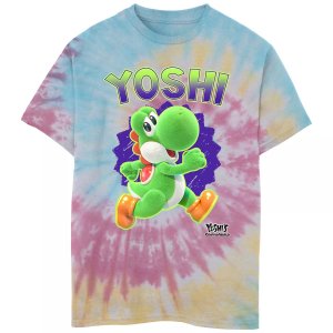 Футболка Yoshi Tie Dye для 8–20 лет с нечеткой текстурой Nintendo
