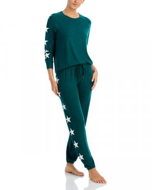 Пижамный комплект с длинными рукавами и принтом звезд , цвет Green AQUA
