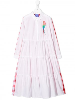 Платье-рубашка макси с принтом Stella Jean Kids. Цвет: белый