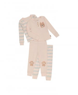 Пижамный комплект вафельного цвета из четырех предметов для девочек-младенцев: топ с длинными рукавами и штаны бега, смешанного цвета, розовый Bearpaw