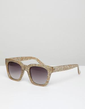 Квадратные солнцезащитные очки в золотистой оправе с блестками AJ Morgan. Цвет: золотой
