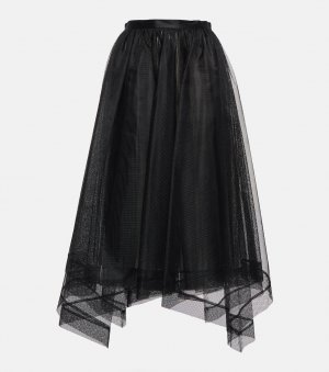 Многоярусная юбка миди асимметричного кроя из тюля ALEXANDER MCQUEEN, черный McQueen