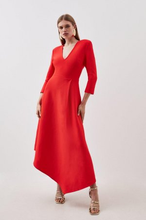 Вязаное асимметричное платье мидакси с поясом и повязкой на фигуру , красный Karen Millen