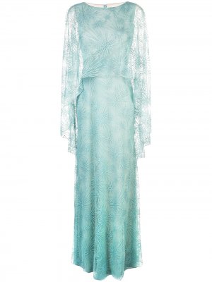 Вечернее платье с прозрачным кейпом Tadashi Shoji. Цвет: синий