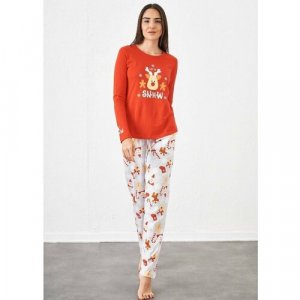 Пижама , лонгслив, брюки, длинный рукав, размер 46/48, оранжевый Relax Mode. Цвет: оранжевый