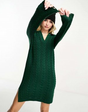 Лесно-зеленое вязаное платье миди в рубчик с воротником-поло Brave Soul