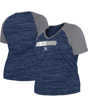 Женская темно-синяя футболка больших размеров с v-образным вырезом и реглан New York Yankees Space Dye Era, темно-синий ERA