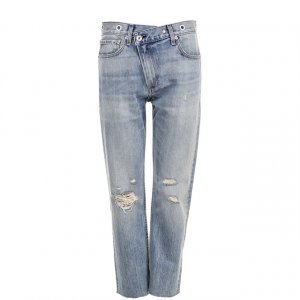 Укороченные джинсы прямого кроя с потертостями Rag&Bone. Цвет: голубой