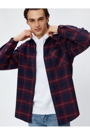 Рубашка лесоруба Классический воротник с карманами на пуговицах и длинными рукавами Мягкая текстура, красный Koton