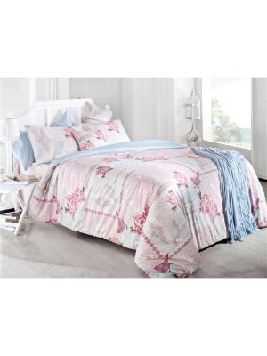 Комплект постельного белья PASTORAL Многоцветный, ранфорс, 145ТС, 100% хлопок, евро ISSIMO Home. Цвет: розовый