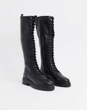 Черные кожаные высокие ботинки до колена со шнуровкой Namira-Черный цвет Steve Madden