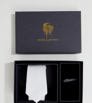 Подарочный премиум-набор с галстуком и зажимом для галстука Noose & Monkey. Цвет: серый