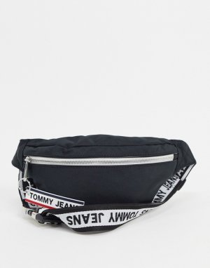 Черная сумка-кошелек на пояс с фирменной лентой Tommy Jeans-Черный Hilfiger