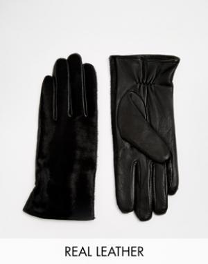 Кожаные перчатки со вставкой с ворсом пони Whistles. Цвет: черный