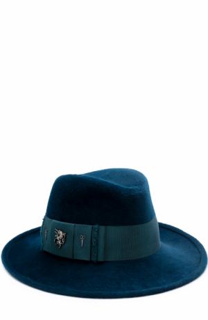Фетровая шляпа с атласной лентой и брошками Philip Treacy. Цвет: бирюзовый