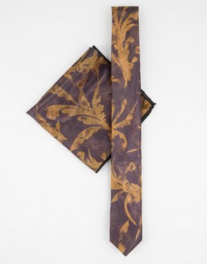 Набор из узкого галстука и квадратного платка для нагрудного кармана с принтом в стиле барокко -Черный цвет Bolongaro Trevor