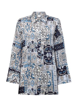 Свободная блуза из гладкого струящегося шелка с орнаментом ELEVENTY. Цвет: голубой