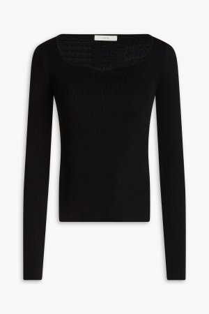 Шерстяной свитер в рубчик с вырезом , черный LVIR