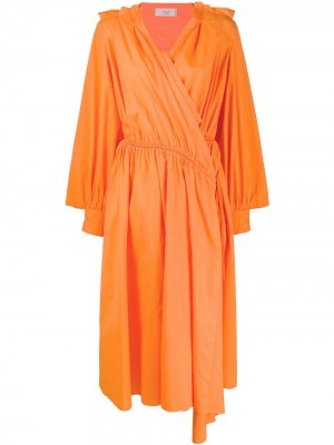 Платье асимметричного кроя с запахом Maison Flaneur. Цвет: оранжевый