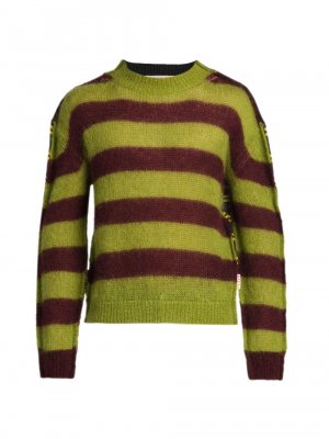 Трикотажный свитер в полоску пополам , зеленый Marni
