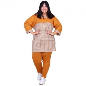 Женский костюм больших размеров ( футболка+ брюки) песочного цвета, 66 размер Натали. Цвет: оранжевый