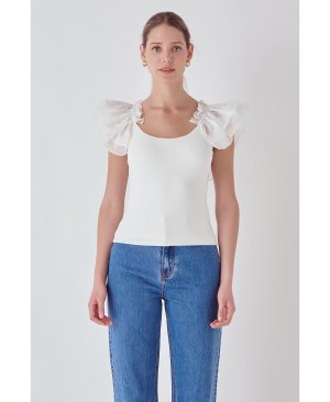 Женская рубашка с рюшами из органзы и вязаный верх endless rose, белый Rose