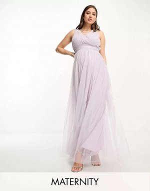 Maternity Bridal платье макси из тюля с бантом на спине сиреневого цвета Beauut