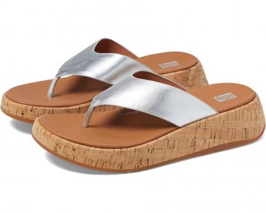 Туфли F-Mode Leather/Cork Flatform Toe Post Sandals, серебряный FitFlop