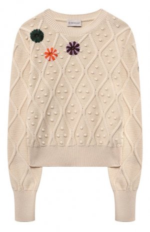 Хлопковый пуловер Moncler. Цвет: кремовый