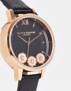 Часы черного цвета и розового золота с декором «танцующие маргаритки» на циферблате -Черный Olivia Burton