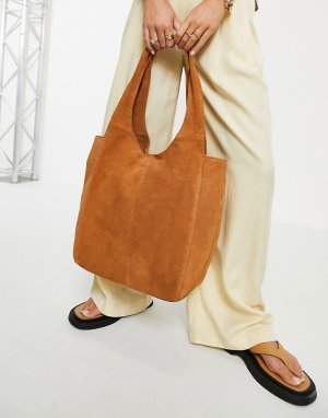 Большая квадратная замшевая сумка-шопер светло-коричневого цвета -Коричневый цвет ASOS DESIGN