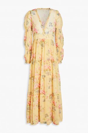 Платье макси из крепона со сборками и цветочным принтом BYTIMO, шафрановый byTiMo