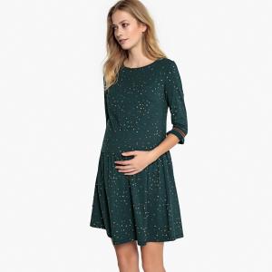 Платье для периода беременности с принтом и рукавами до локтей LA REDOUTE MATERNITÉ. Цвет: в горошек
