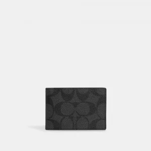Компактный кошелек-складной бумажник из канвы Signature темно-серого цвета Coach