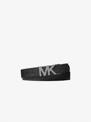 Двусторонний логотип и кожаный ремень , черный Michael Kors Mens