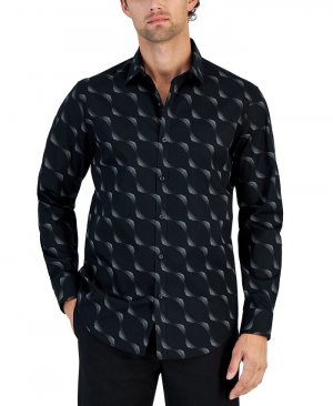 Мужская рубашка на пуговицах с длинными рукавами и принтом в горошек , черный Alfani