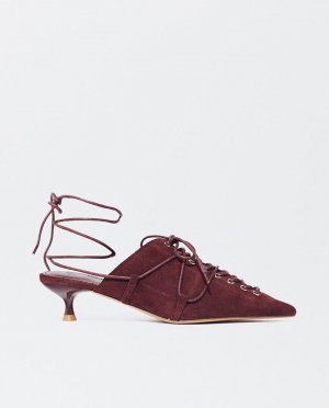 Однотонные женские кожаные туфли-лодочки с пяткой на шнуровке и регулируемым ремешком. Parfois, бордо PARFOIS
