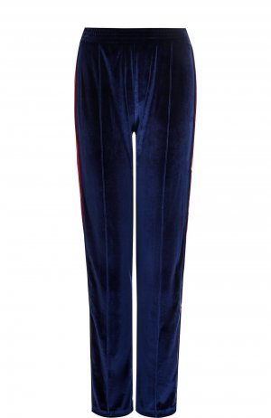 Бархатные брюки прямого кроя с контрастными лампасами Forte Dei Marmi Couture. Цвет: синий