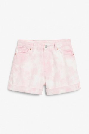 Джинсовые шорты с завышенной талией и принтом тай-дай, розовый/белый Monki