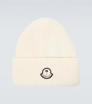 Шерстяная шапка в рубчик с логотипом x palm angels, белый Moncler Genius
