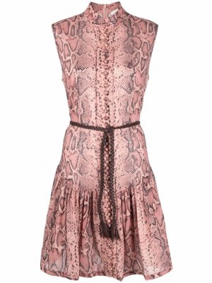 Расклешенное платье со змеиным принтом ZIMMERMANN. Цвет: розовый