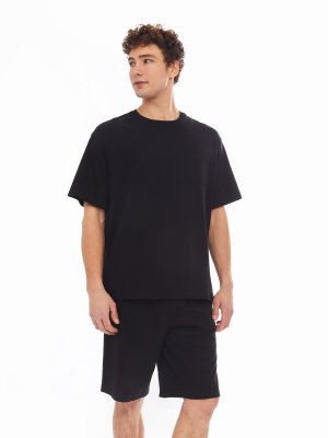 Домашний комплект из хлопка (футболка, шорты) zolla. Цвет: черный