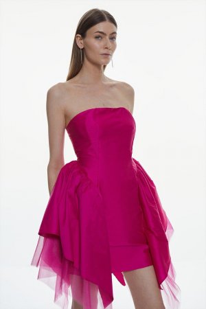 Мини-платье бандо из тафты и тюля , розовый Karen Millen