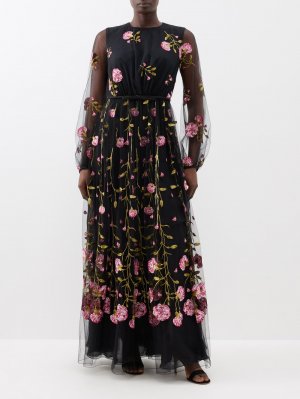 Тюлевое платье с цветочной вышивкой , черный Giambattista Valli