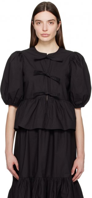 Черная блузка с завязками Ganni, цвет Black GANNI